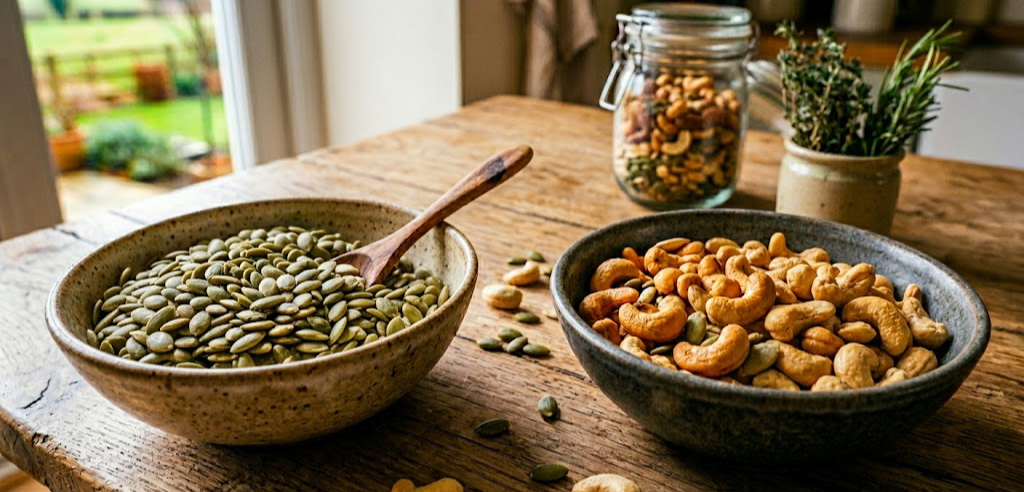 Hạt bí so với hạt điều: Loại nào tốt cho sức khỏe hơn?- Ảnh 1.