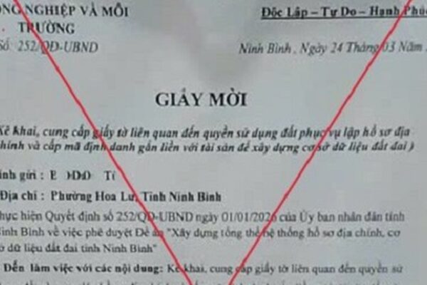 Cảnh báo lừa đảo giả giấy mời phục vụ cấp mã định danh để xây dựng cơ sở dữ liệu đất đai