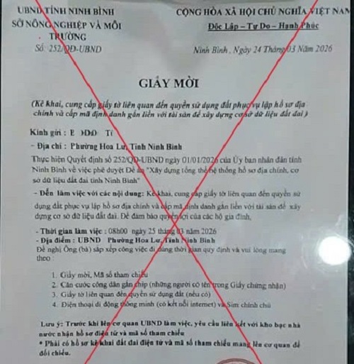 Cảnh báo lừa đảo giả giấy mời phục vụ cấp mã định danh để xây dựng cơ sở dữ liệu đất đai- Ảnh 1.