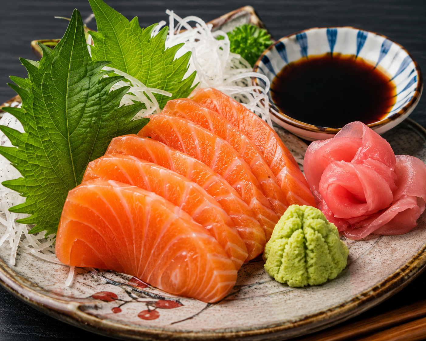 mon-ca-hoi-song-17792578728381351139916 Vì sao ăn cá hồi sống luôn kèm wasabi, gừng hồng và tía tô? Sự thật ít người biết- Ảnh 1.