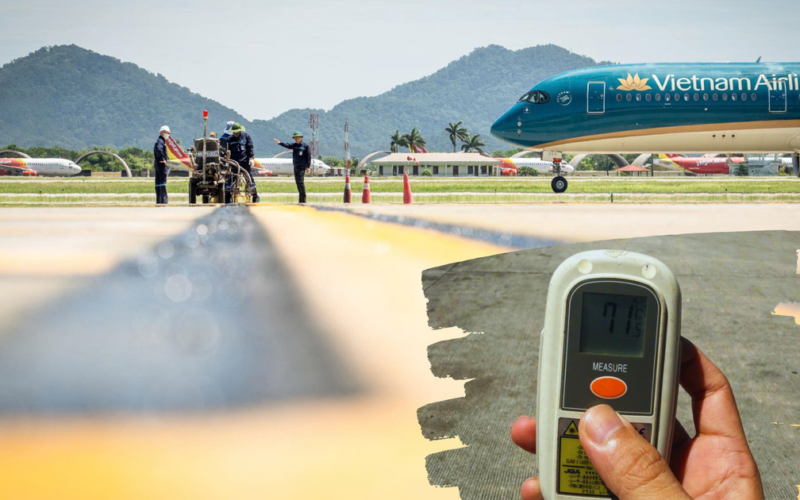 Hình ảnh người lao động dưới nắng nóng 71 độ C tại sân bay lớn nhất miền Bắc