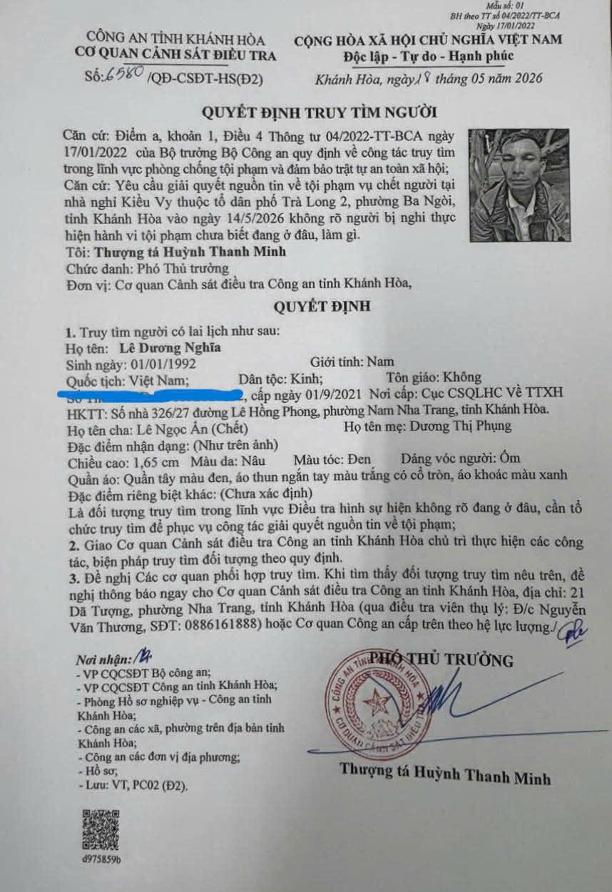 Truy tìm người đàn ông liên quan vụ một phụ nữ tử vong tại nhà trọ ở Khánh Hòa- Ảnh 2.